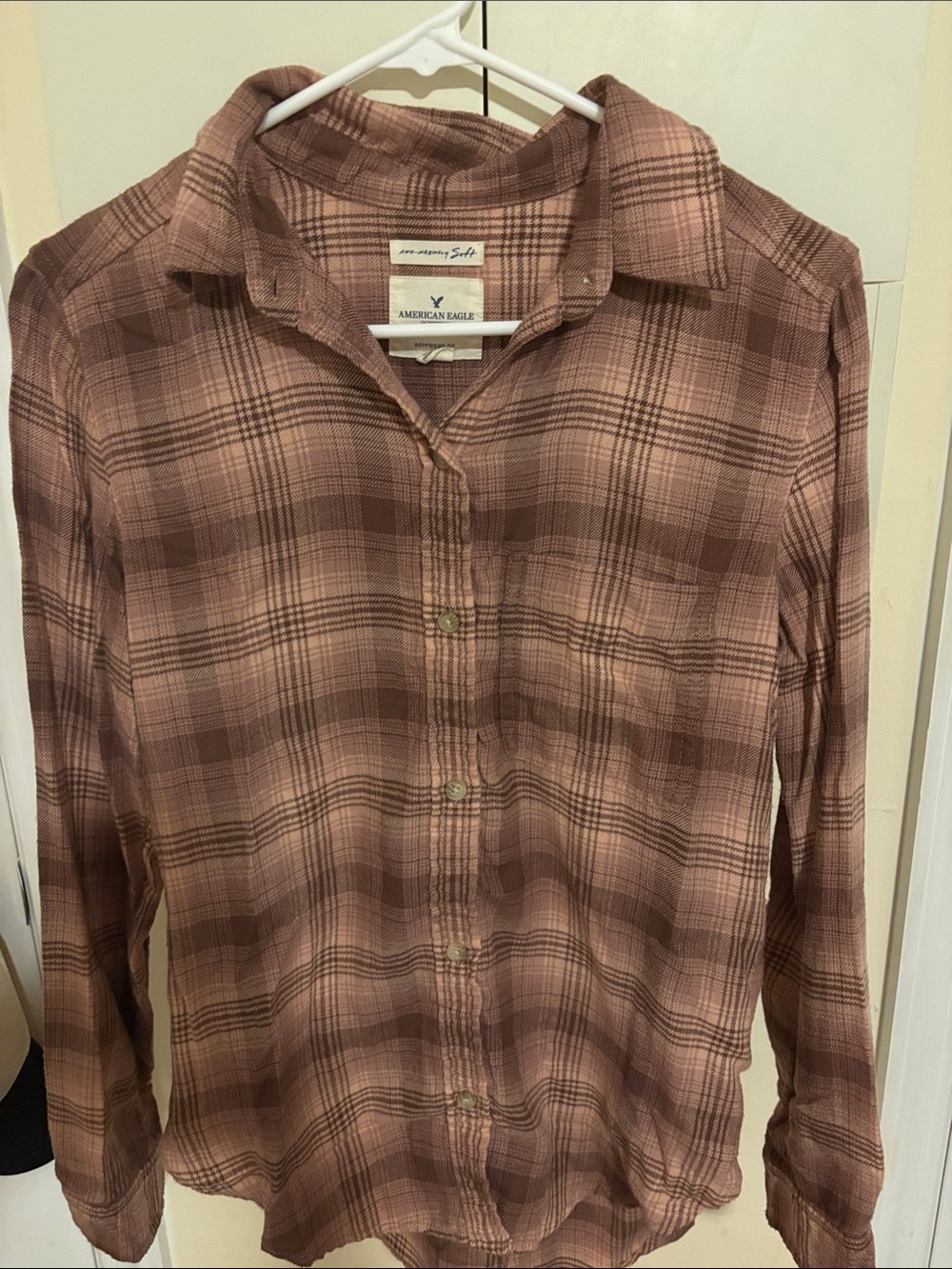 American Eagle Outfitters Rose Brown Plaid Button-Down Shirt